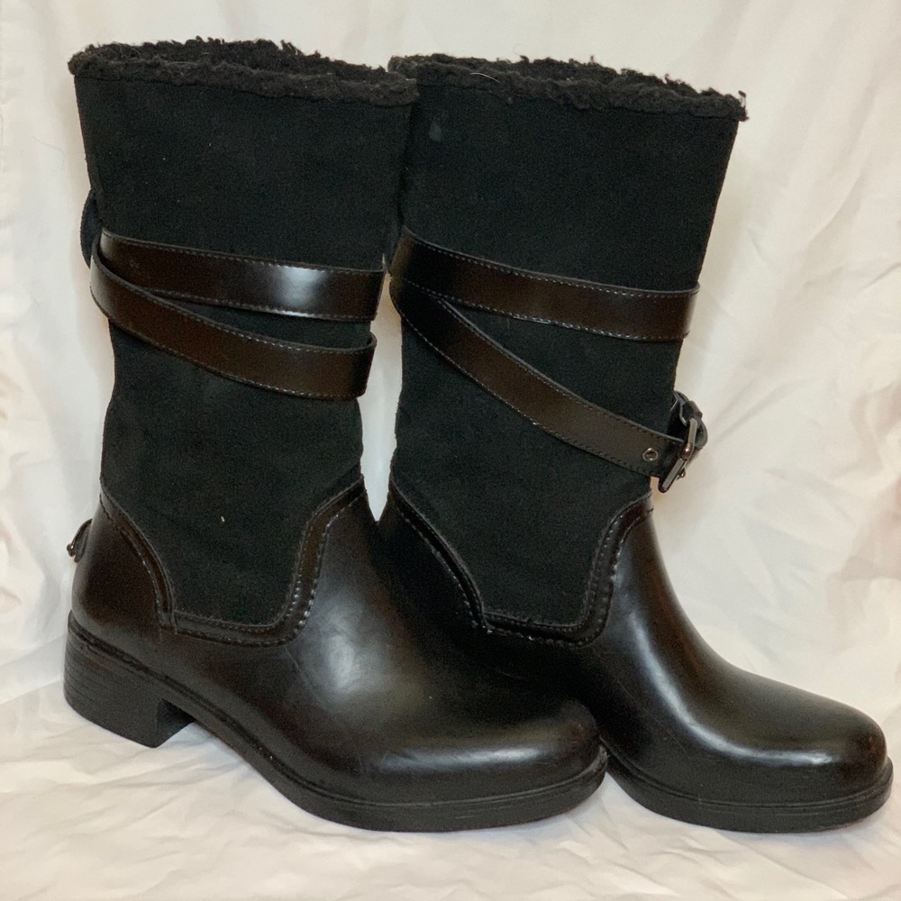 Coach “Zena” Boot Black Leather Fur Lined